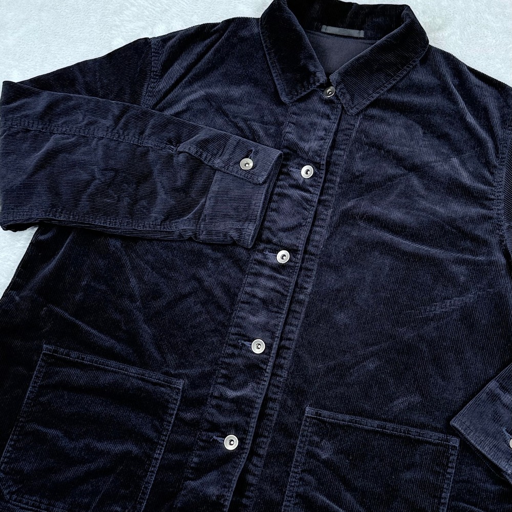 Uniqlo Corduroy Chore Jacket Womens XL Navy Blue Button Front Utility Overshirt